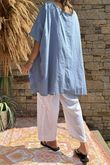 Made in Italy Cotton Blend Patch Pocket Dip Back Top Denim